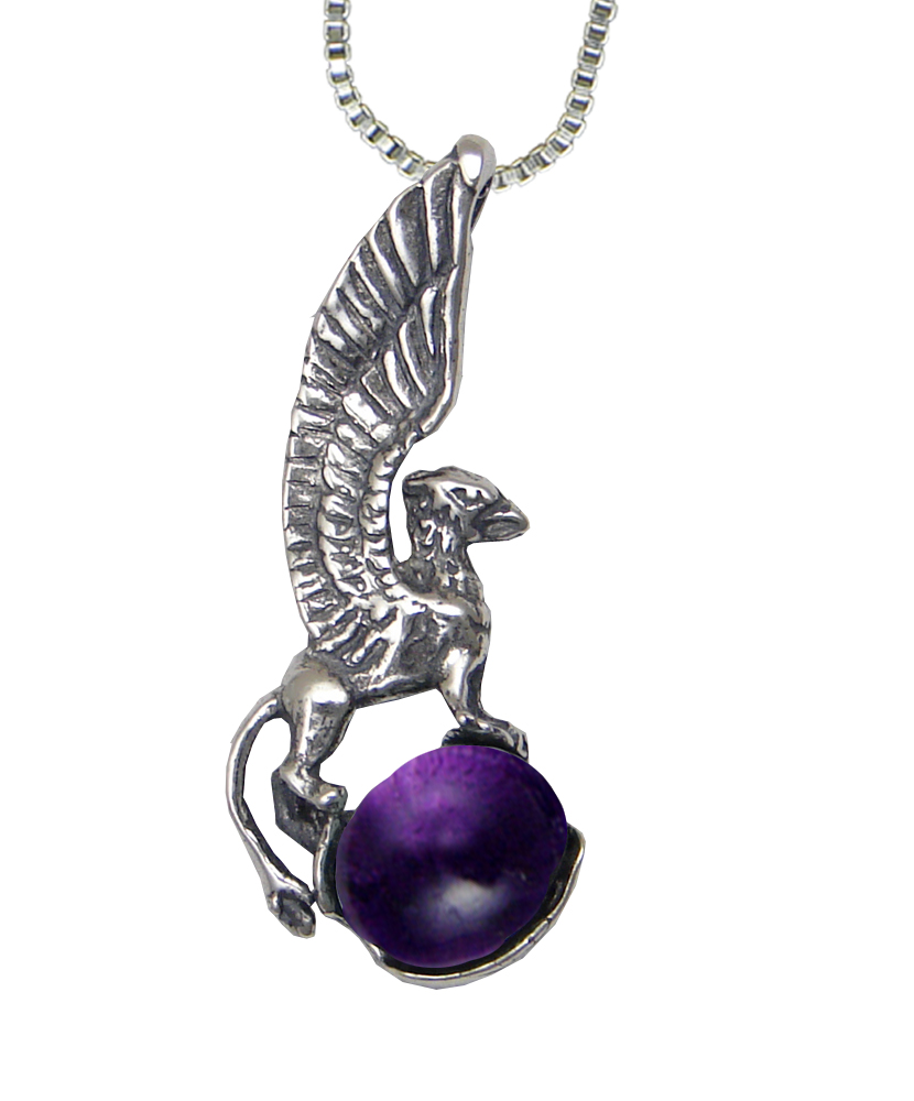 Sterling Silver Regal Griffin Pendant With Amethyst